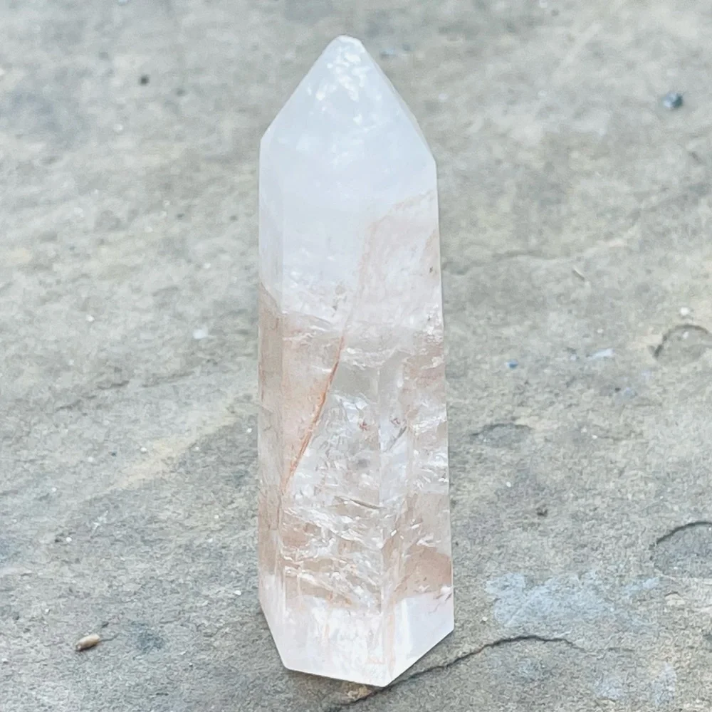 New Natural Rare Ferruginous Quartz Crystal Clear Red Line Small Tower Stone